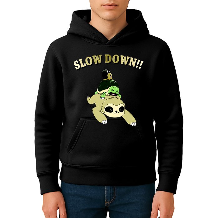 Too Fast Turtle Riding Sloth Kids Hoodie