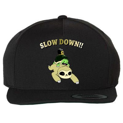 Too Fast Turtle Riding Sloth Wool Snapback Cap