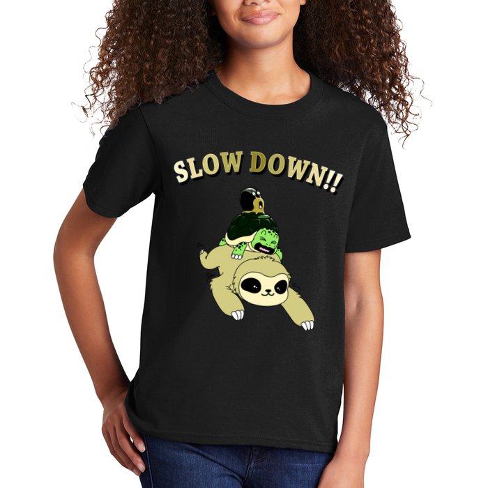Too Fast Turtle Riding Sloth Kids T-Shirt