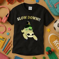 Too Fast Turtle Riding Sloth Kids T-Shirt
