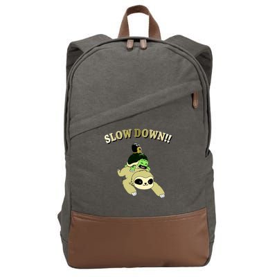 Too Fast Turtle Riding Sloth Cotton Canvas Backpack