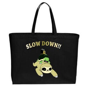 Too Fast Turtle Riding Sloth Cotton Canvas Jumbo Tote