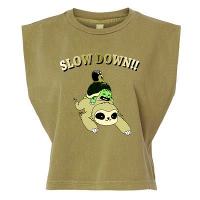 Too Fast Turtle Riding Sloth Garment-Dyed Women's Muscle Tee