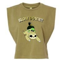 Too Fast Turtle Riding Sloth Garment-Dyed Women's Muscle Tee