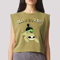 Too Fast Turtle Riding Sloth Garment-Dyed Women's Muscle Tee