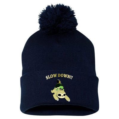 Too Fast Turtle Riding Sloth Pom Pom 12in Knit Beanie