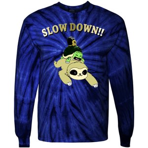 Too Fast Turtle Riding Sloth Tie-Dye Long Sleeve Shirt