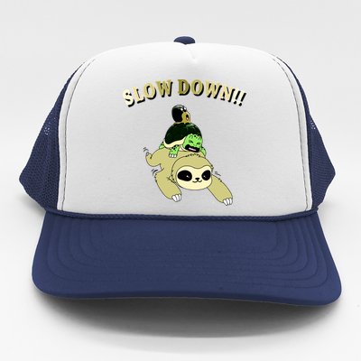 Too Fast Turtle Riding Sloth Trucker Hat