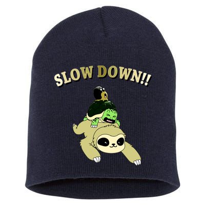 Too Fast Turtle Riding Sloth Short Acrylic Beanie