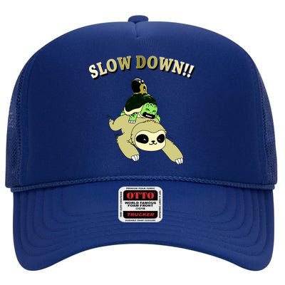 Too Fast Turtle Riding Sloth High Crown Mesh Back Trucker Hat