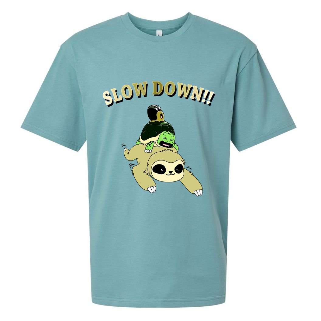 Too Fast Turtle Riding Sloth Sueded Cloud Jersey T-Shirt