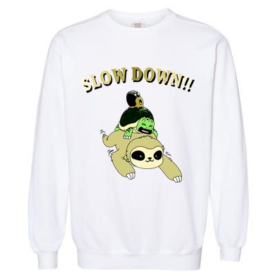 Too Fast Turtle Riding Sloth Garment-Dyed Sweatshirt