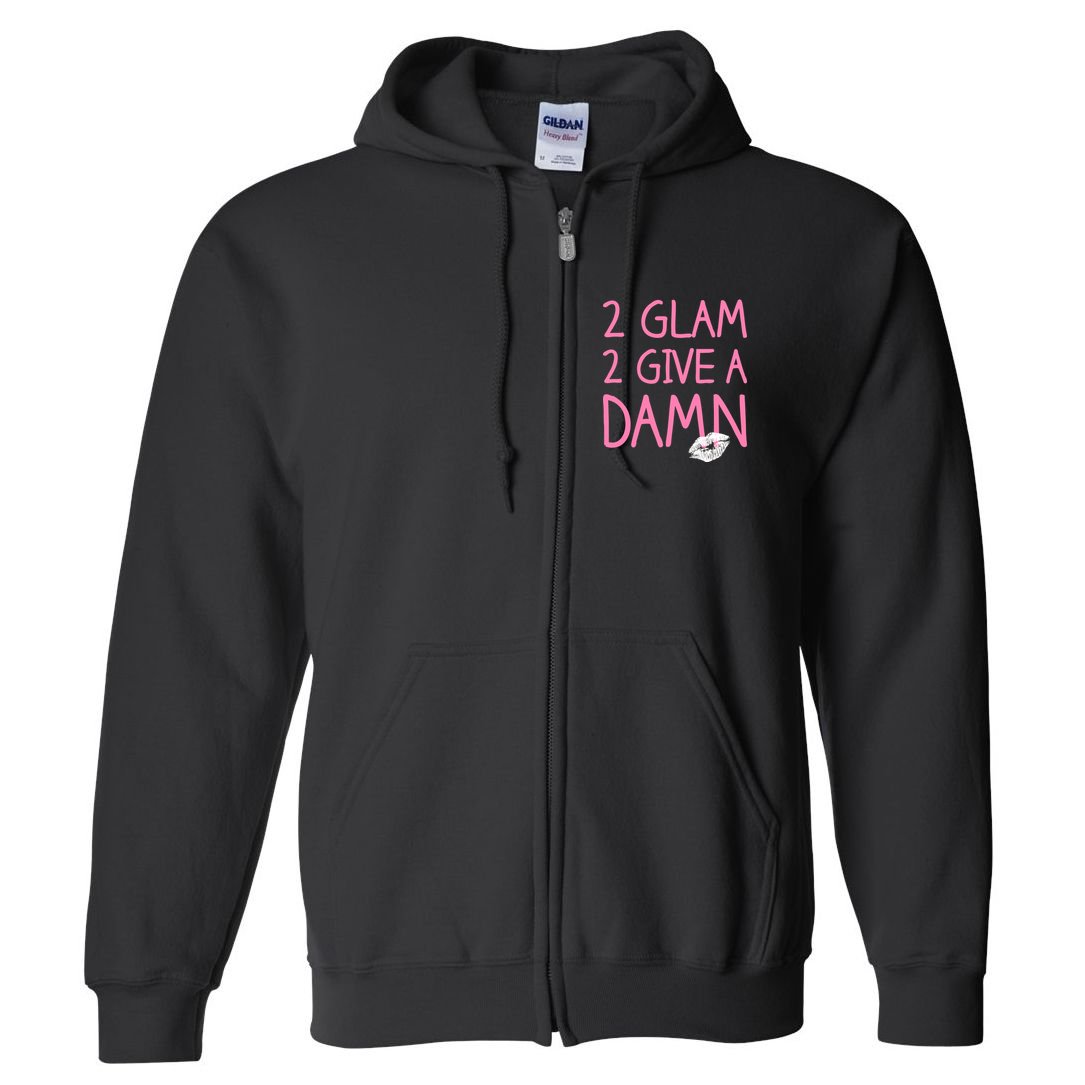 Too Glam To Give A Damn Lipstick Kiss Mark Full Zip Hoodie