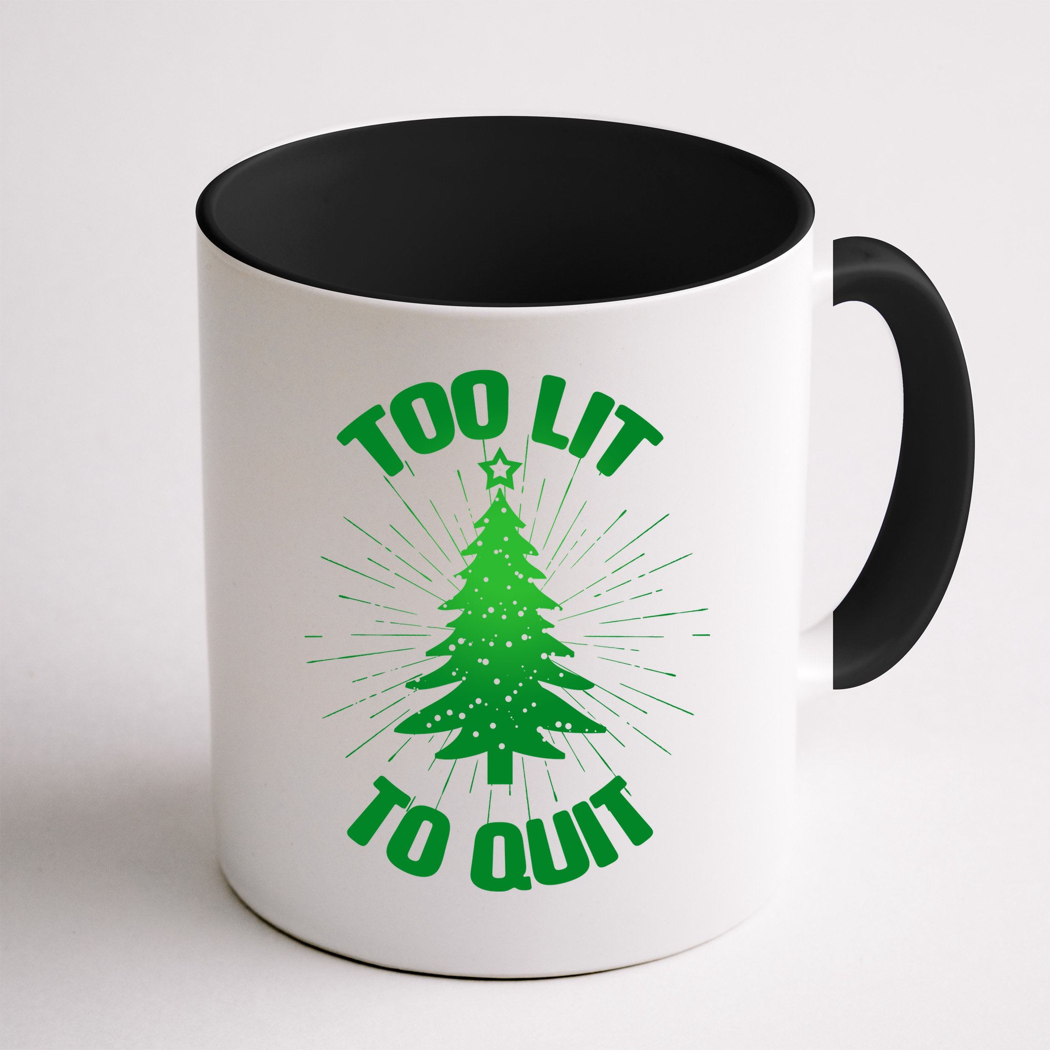 Too Lit Too Quit Funny Christmas Tree Mug