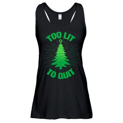 Too Lit Too Quit Funny Christmas Tree Ladies Essential Flowy Tank