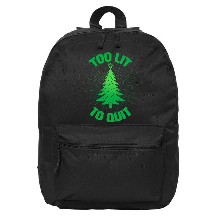 Too Lit Too Quit Funny Christmas Tree 16 in Basic Backpack