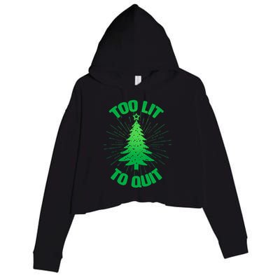 Too Lit Too Quit Funny Christmas Tree Crop Fleece Hoodie