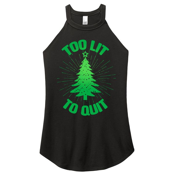 Too Lit Too Quit Funny Christmas Tree Women's Perfect Tri Rocker Tank