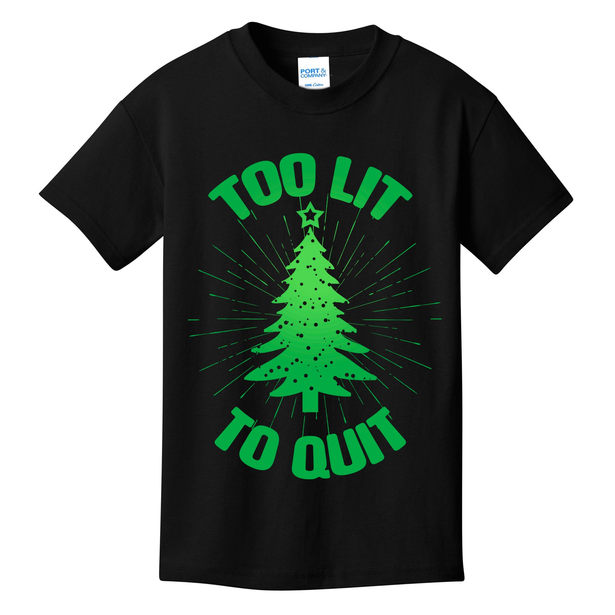 Too Lit Too Quit Funny Christmas Tree Kids T-Shirt