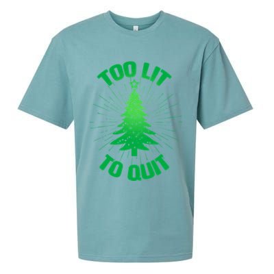 Too Lit Too Quit Funny Christmas Tree Sueded Cloud Jersey T-Shirt