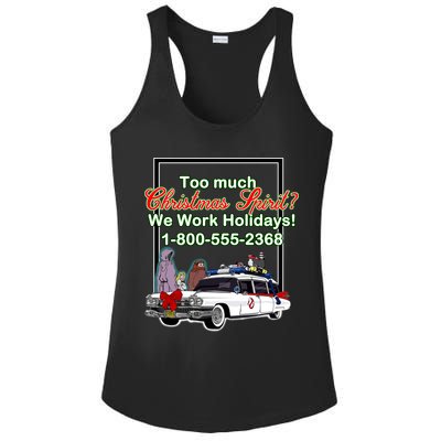 Too Much Christmas Spirit? We Work Holidays! Ladies PosiCharge Competitor Racerback Tank