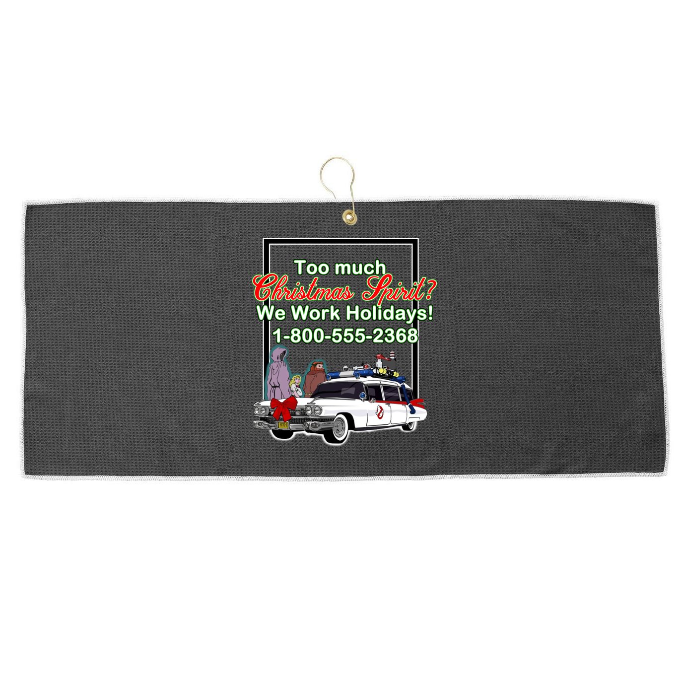 Too Much Christmas Spirit? We Work Holidays! Large Microfiber Waffle Golf Towel