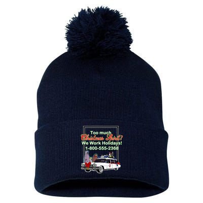 Too Much Christmas Spirit? We Work Holidays! Pom Pom 12in Knit Beanie