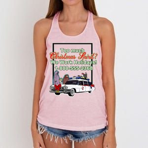 Too Much Christmas Spirit? We Work Holidays! Women's Knotted Racerback Tank