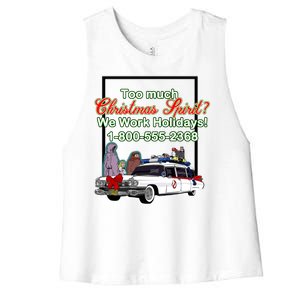 Too Much Christmas Spirit? We Work Holidays! Women's Racerback Cropped Tank