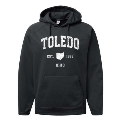 Toledo Ohio Oh Vintage Athletic Sports Performance Fleece Hoodie