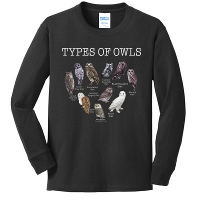 Types Of Owls Educational Cute Owl Lover Kids Long Sleeve Shirt