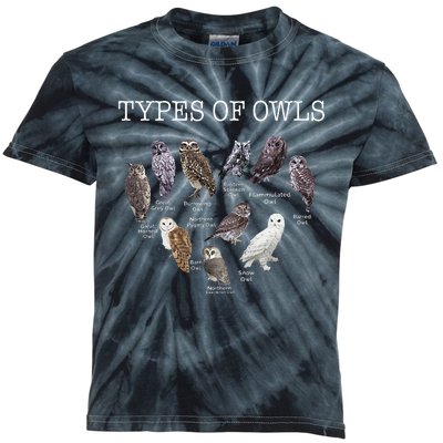 Types Of Owls Educational Cute Owl Lover Kids Tie-Dye T-Shirt