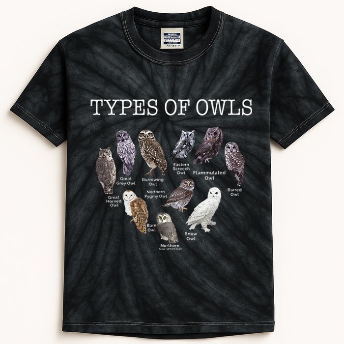 Types Of Owls Educational Cute Owl Lover Kids Tie-Dye T-Shirt