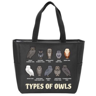 Types Of Owls Funny For Owl Lover Trending Gift Idea Zip Tote Bag