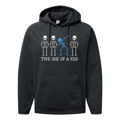 Type One Of A Kind Type 1 Diabetes Awareness Skeleton Performance Fleece Hoodie