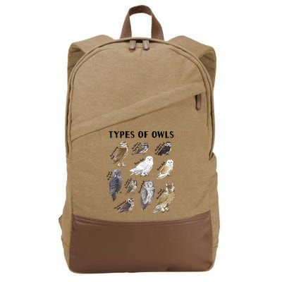Types Of Owls Educational Collection Cute Owl Lover Cotton Canvas Backpack