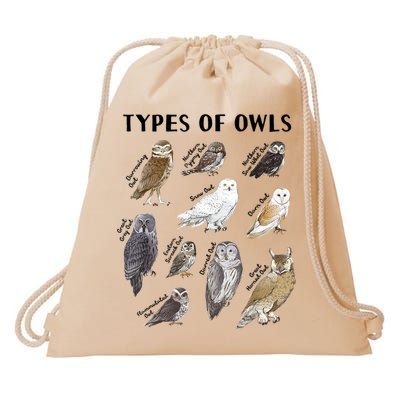 Types Of Owls Educational Collection Cute Owl Lover Drawstring Bag