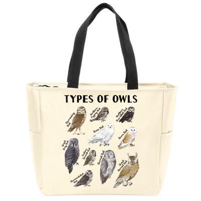 Types Of Owls Educational Collection Cute Owl Lover Zip Tote Bag