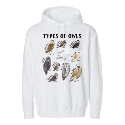 Types Of Owls Educational Collection Cute Owl Lover Garment-Dyed Fleece Hoodie