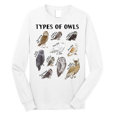 Types Of Owls Educational Collection Cute Owl Lover Long Sleeve Shirt