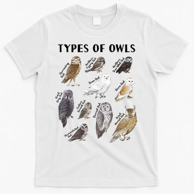 Types Of Owls Educational Collection Cute Owl Lover T-Shirt