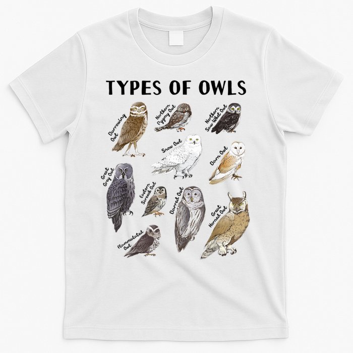 Types Of Owls Educational Collection Cute Owl Lover T-Shirt