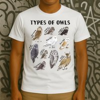 Types Of Owls Educational Collection Cute Owl Lover T-Shirt
