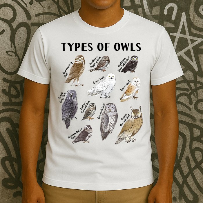 Types Of Owls Educational Collection Cute Owl Lover T-Shirt