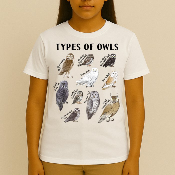 Types Of Owls Educational Collection Cute Owl Lover T-Shirt