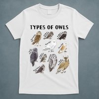 Types Of Owls Educational Collection Cute Owl Lover T-Shirt