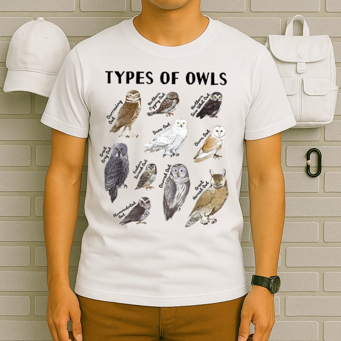 Types Of Owls Educational Collection Cute Owl Lover T-Shirt