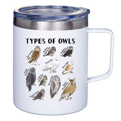 Types Of Owls Educational Collection Cute Owl Lover 12oz Stainless Steel Coffee Mug