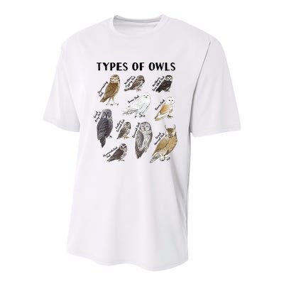 Types Of Owls Educational Collection Cute Owl Lover Youth Performance Sprint T-Shirt