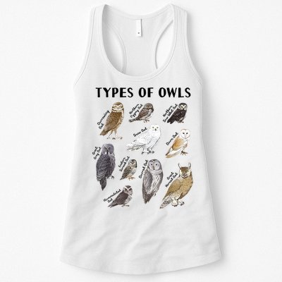 Types Of Owls Educational Collection Cute Owl Lover Womens Tank Top